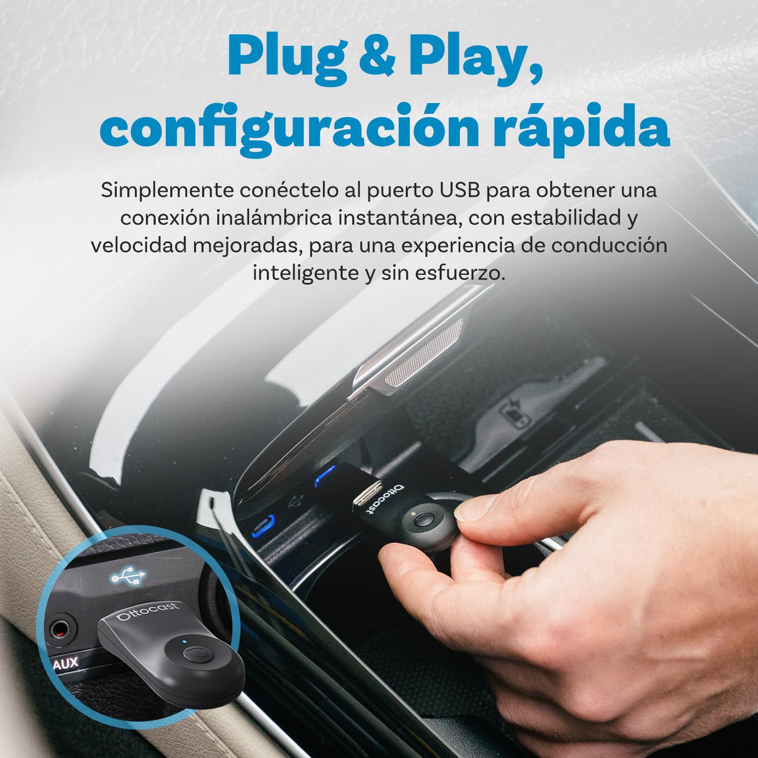 OTTOCAST Mini 2025, Adaptador Carplay Inalámbrico para iPhone, Adaptador Android Auto Plug & Play Convierte el Dongle Carplay con Cable a Inalámbrico Compatible con Autos con CarPlay con Cable y AA