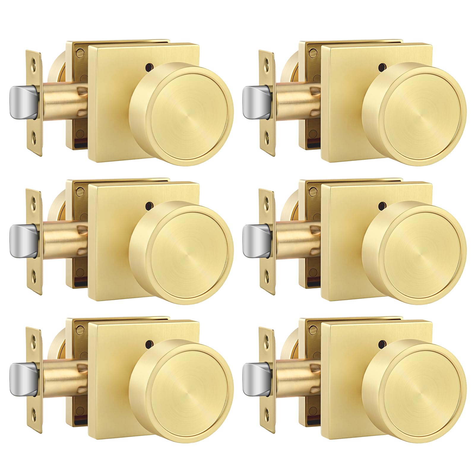 Goldenwarm Privacy Gold Door Knobs Interior Zinc Alloy, 6 Pack