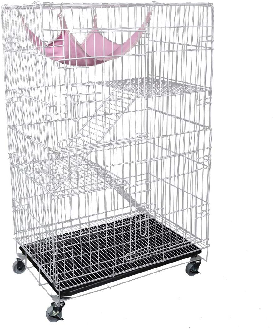 AVEEN 3-Tier Cat Cage Playpen Box Kennel Crate with 2 Front Doors & Free Hammock - 40 x 24 x 17 Inches （White）