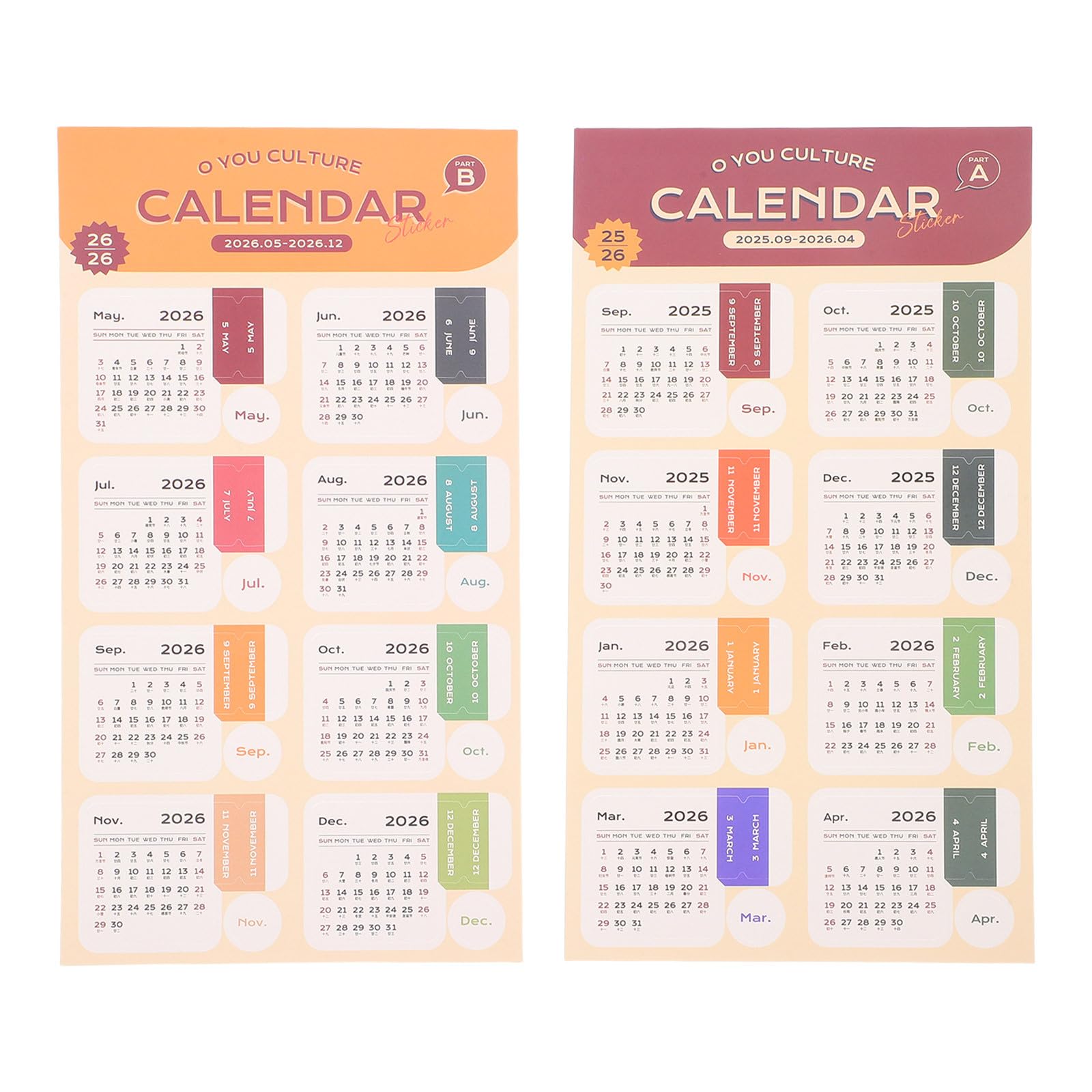 NUOBESTY 2026 Monthly Calendar Stickers, 2 Sheet Adhesive Tabs Color-coded Divider Index Labels for Journals, Notebooks & DIy Planning (Retro Color)