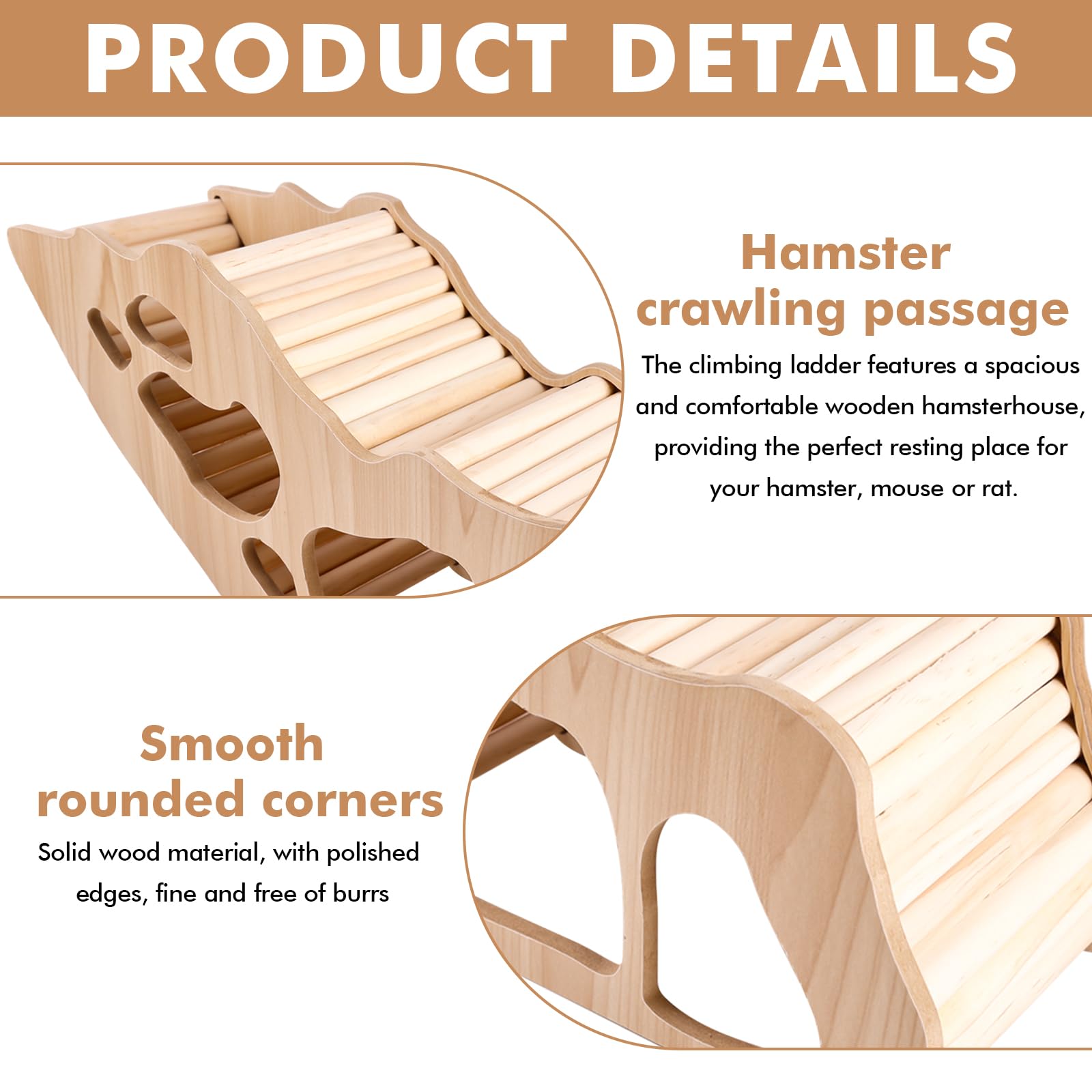 PRITOK Wooden Hamster Tunnel: Hamster Hideout House with Climbing Ladder - Image 4