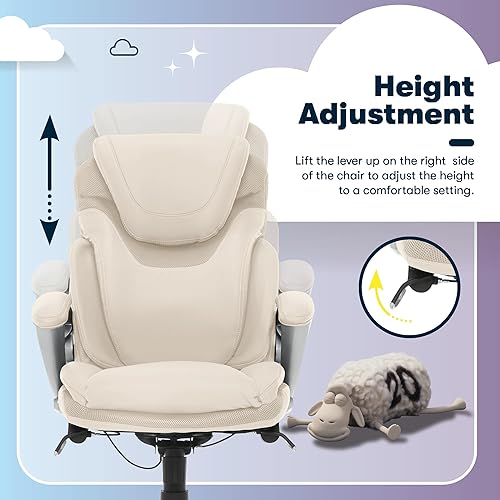 Miniatura 23 de Serta AIR Health and Wellness - Silla de oficina ejecutiva, respaldo alto, ergonómica grande y alta para soporte de madera, giratoria, cuero Negro