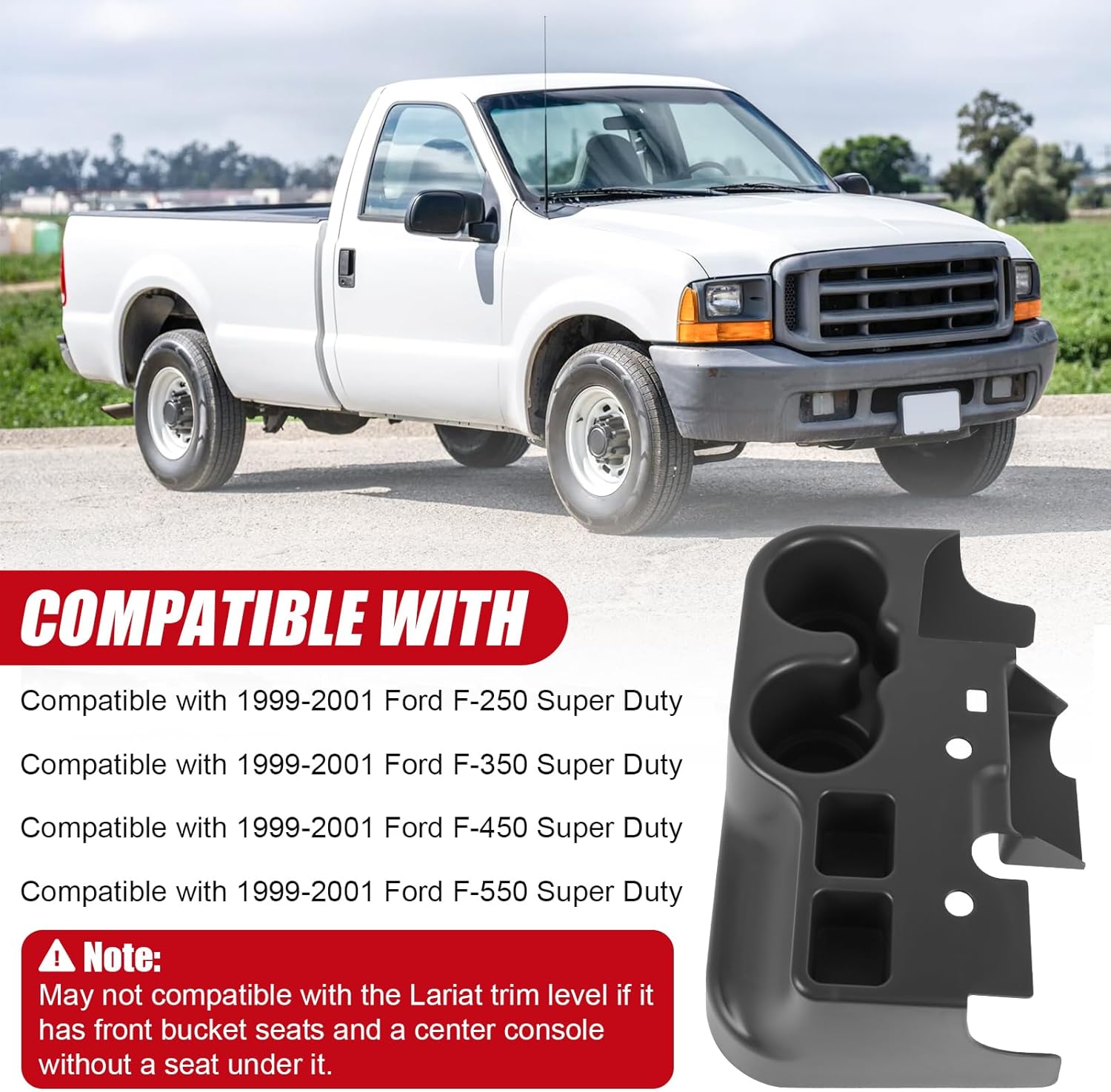 Center Console Cup Holder Compatible with 1999 2000 2001 Ford F-250 F-350 F-450 F-550 Super Duty