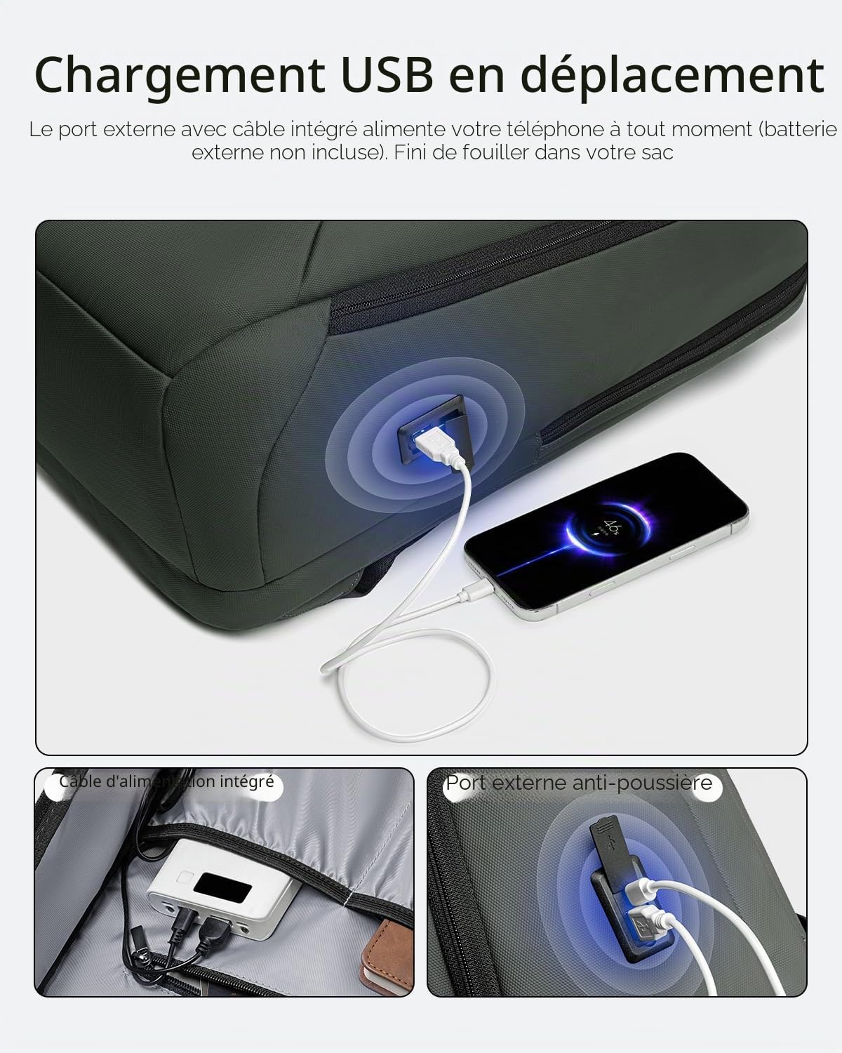 MARK RYDEN Sac à dos pour ordinateur portable de grande capacité avec USB 17,3"/15,6 pouces pour hommes Sac à dos multifonction antivol Sac à dos pour le travail