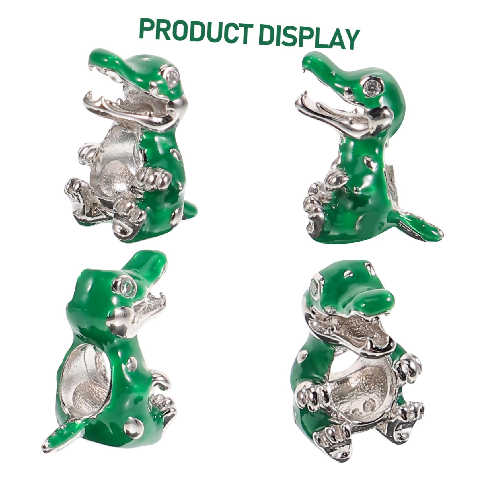 Perlina a Coccodrillo Verde in Argento per Bracciale | Gioiello Creativo per Fai da Te, Dettaglio Mini Animale, Finitura Bianca Placcata, Zaffiro Sintetico
