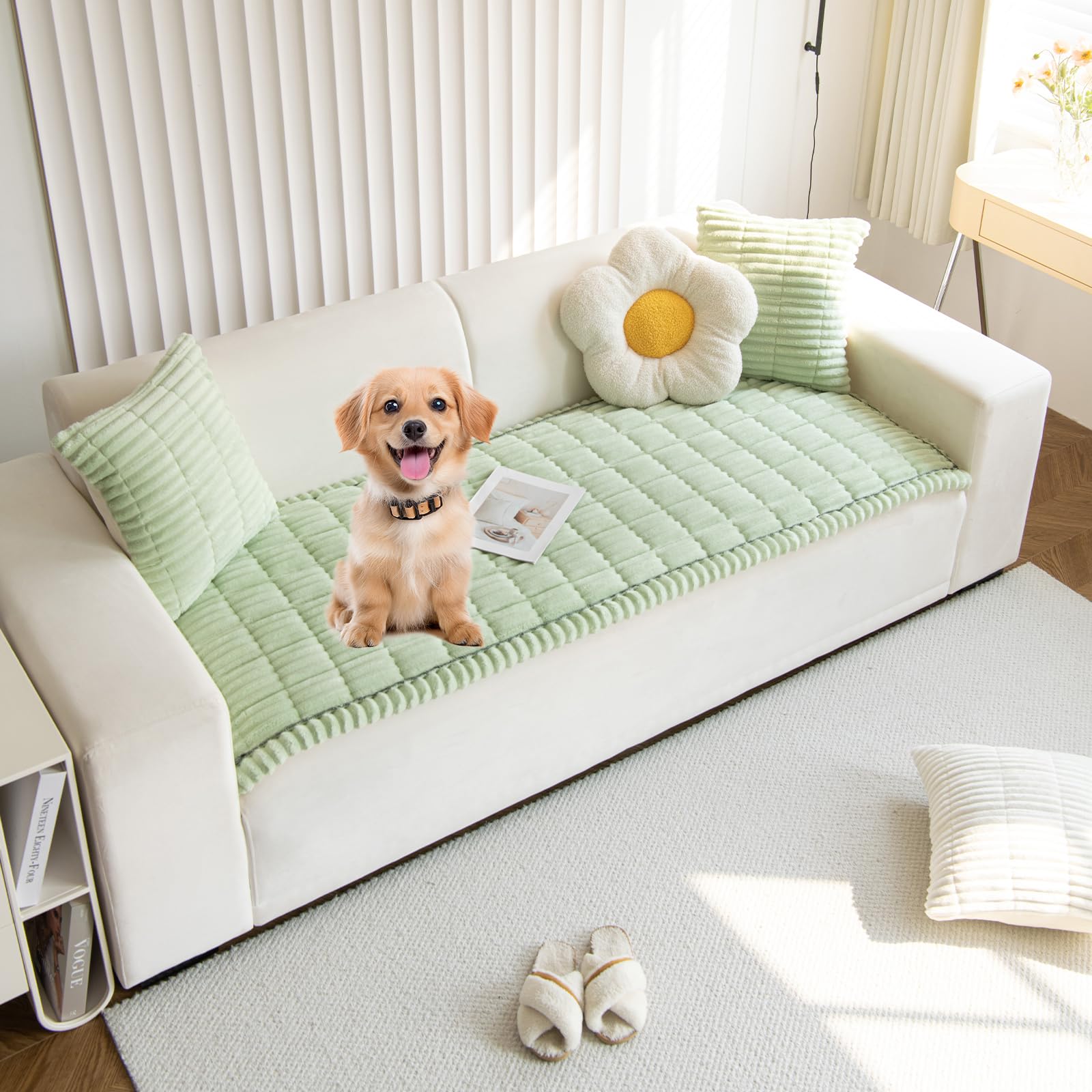 VClife Soft Fuzzy Couch Cover for Dog, Pet Friendly Sage Green Couch Cover, Non-Slip Sofa Cover Multi-Functional Furniture Protector, Washable Pet Bed Mat for Couch, 27.6" x 59.1"