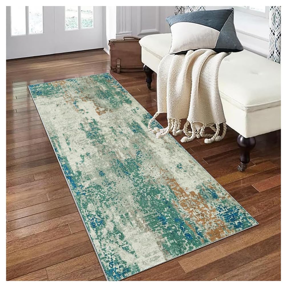 Tappeto Passatoia Cucina Antiscivolo 4 Metro Tappeto Lungo per Corridoio Lavabile Tappeti Runner Ingresso Morbido con Motivo Astratto Verde, grigio80x400cm