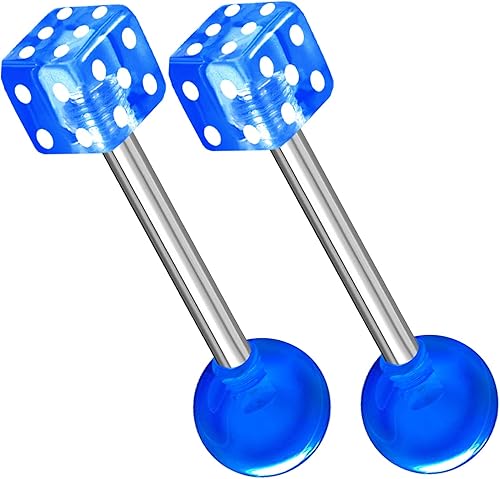 MATIGA 2 barras de lengua de acero quirúrgico calibre 14 58 de 0.630 in para piercing para pezón, bola de 0.236 in y dados de 0.197 in, más opciones