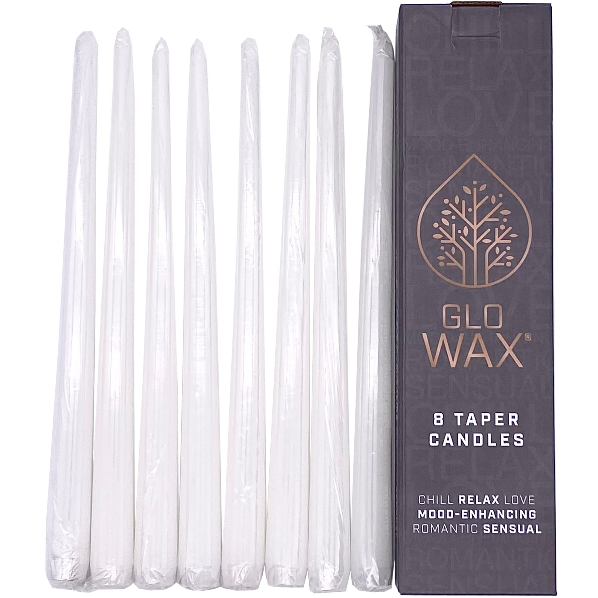 Glo – Candele Coniche Bianche In Cera, 8 Pezzi, 2,2 X 30 Cm, Non Profumate, Tempo Di Combustione 8 Ore, Eleganti Per Cene E Matrimoni
