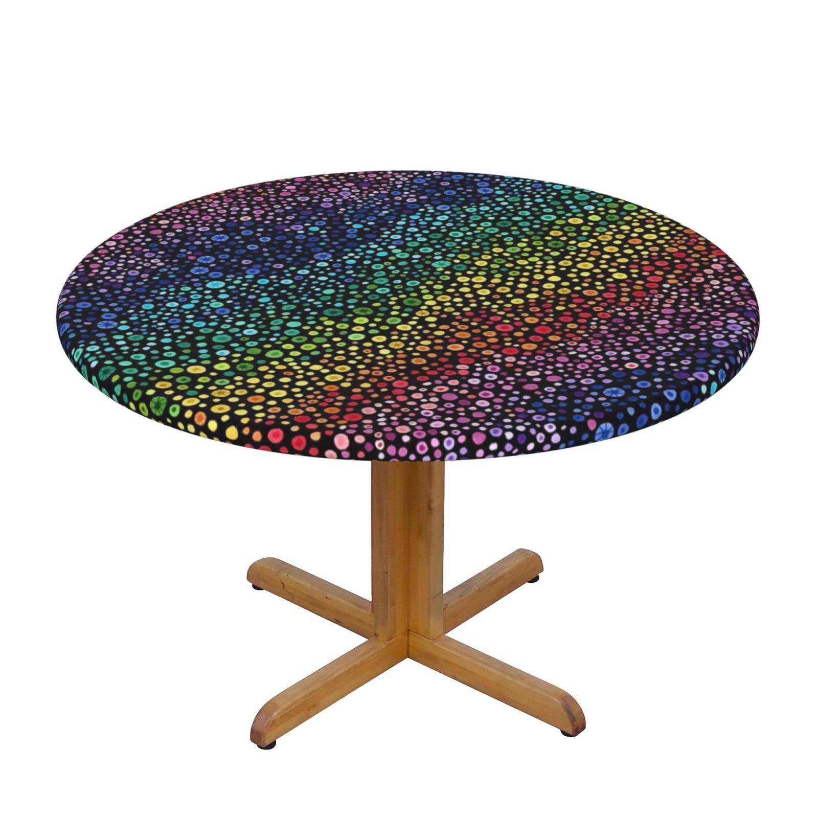Lsjuee Round Fitted Tablecloth 40-44in Elastic Edged Table Cloth for Kitchen Dining Party Home Decor - Bubble Rainbow Dot