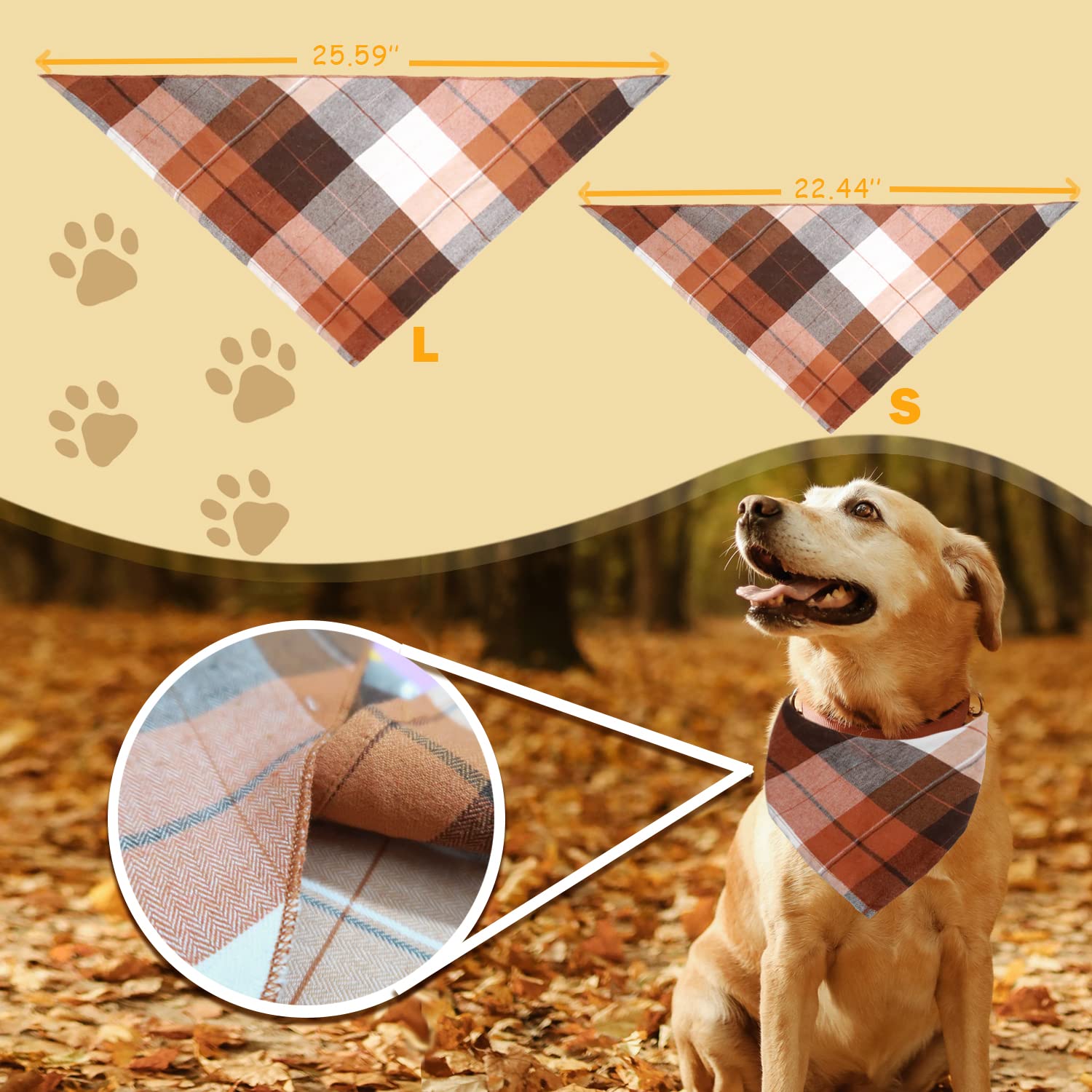 Herbst-Hundehalstuch 2er-Set – Kariert, Wendbar, Für Kleine Bis Große Hunde (bis 53 Cm Halsumfang)