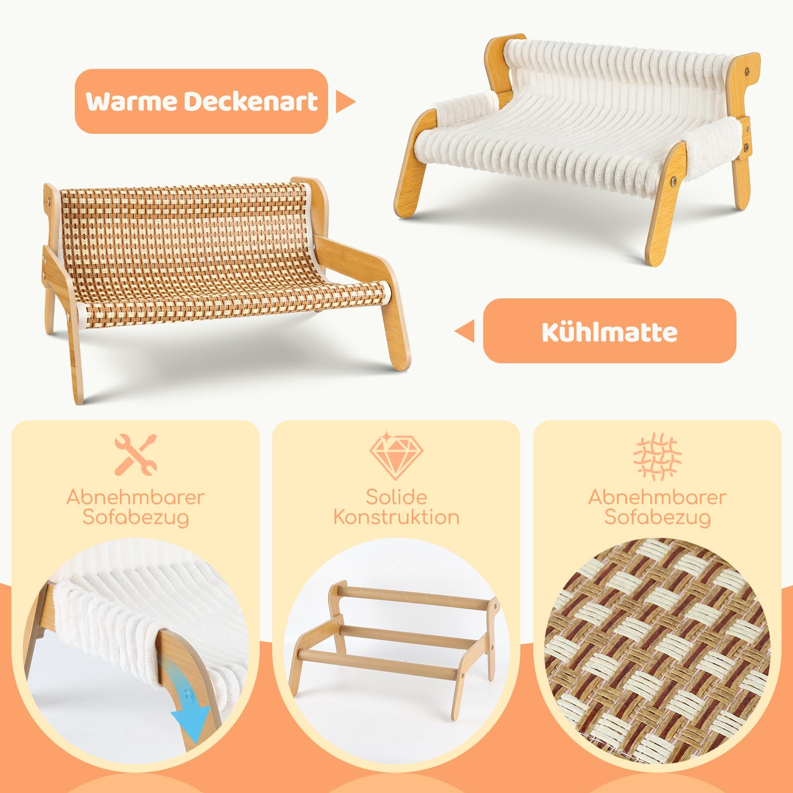 Erhöhtes Katzenbett für Katzen und Kätzchen, Katzensofa mit Abnehmbarem Waschbar Plüschdecke und Ersatzpads aus Sisal, Katzenmöbel zum Schlafen für Alle Katze, All Season Universal, 54x44cm