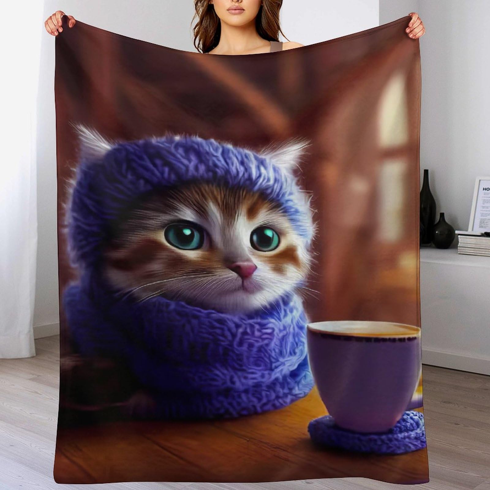 Couverture polaire chat et couvre-lit polyester de 130×150cm pour jeté de canapé