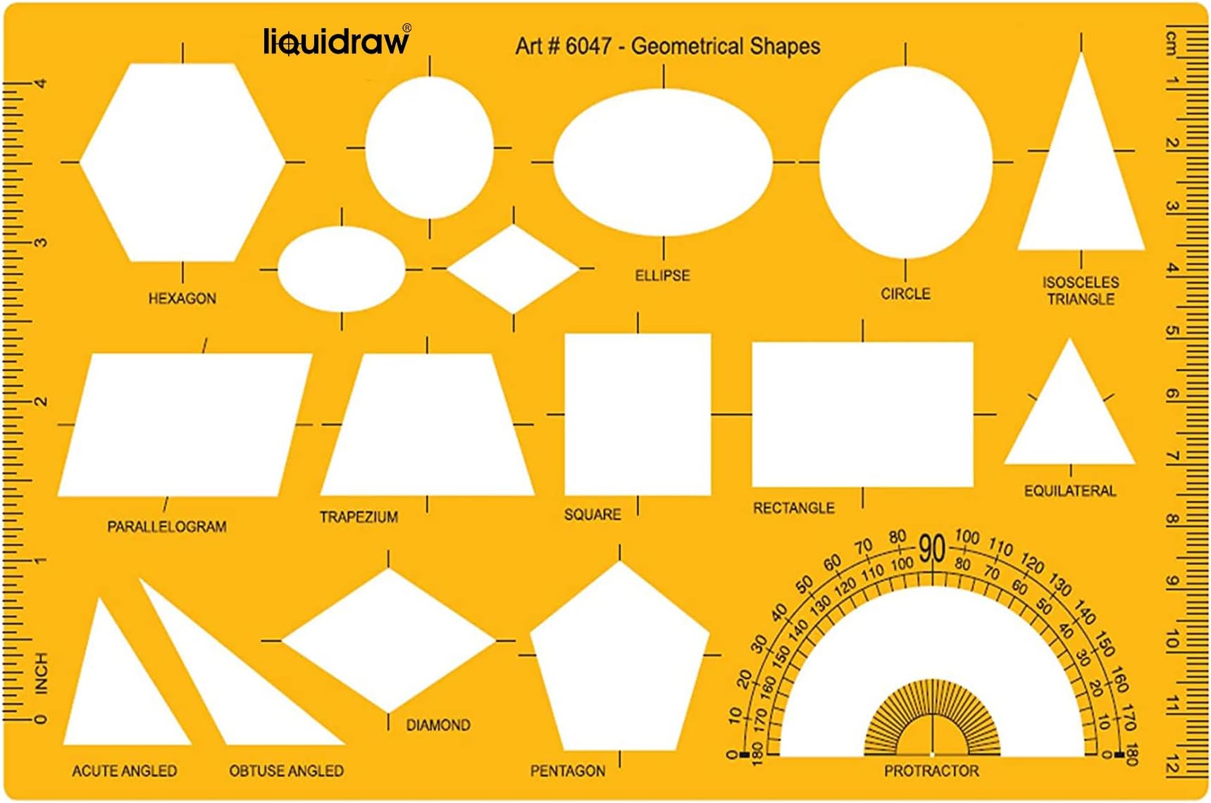 Liquidraw Geometry Shapes Template Stencil Protractor Circle Ellipse Oval Triangle Square Hexagon Pentagon Rectangle Templates for Drawing Rulers Technical Drafting Stencils Engineering Architecture