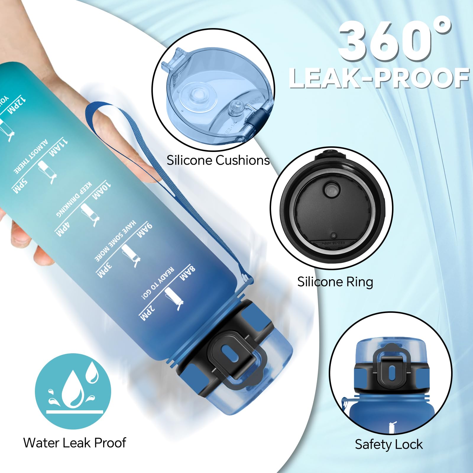 Borraccia, Borraccia 0,5 litri, Borraccia Senza Perdite, Borraccia Motivazionale, Facile da Trasportare, Borraccia Con Orari per Bere, Facile da Pulire, per Yoga, Corsa, Scuola, Ufficio , Campeggio