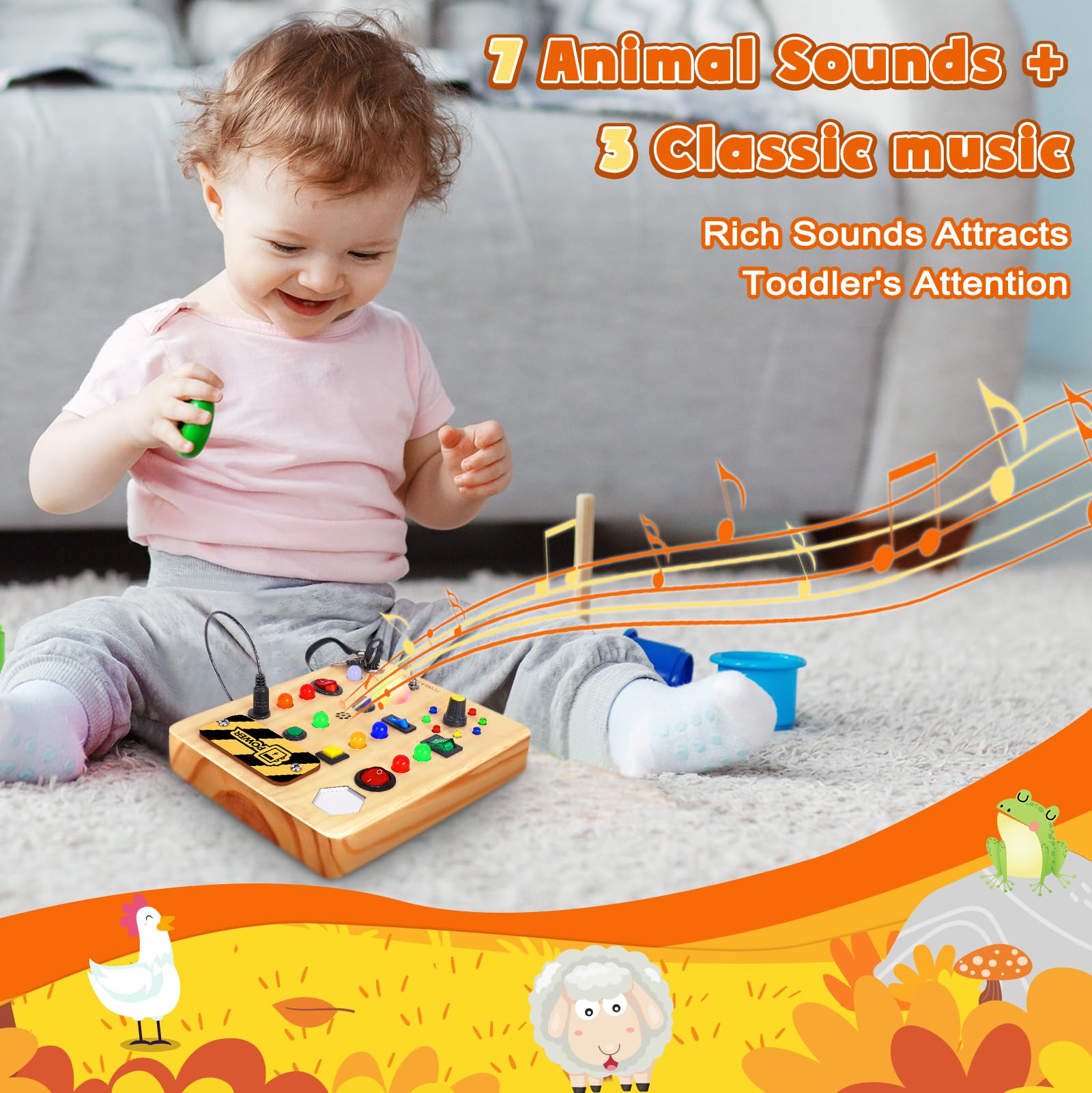 Tablero de actividades con luz LED, juguetes sensoriales de madera para niños pequeños, juguete musical Montessori para avión, actividades de viaje, juguetes educativos para el autismo, 4
