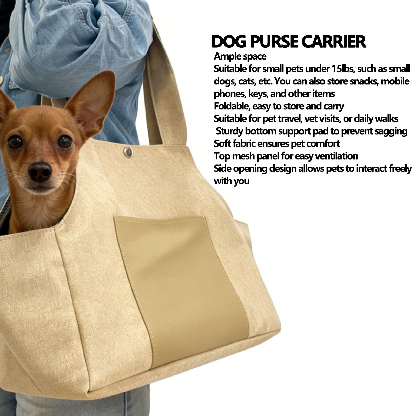 TOPINCN Portamonedas para Perros, Bolso de Nailon Suave, Plegable, Ligero, para Cachorros, para Compras, Viajes, Bolsa de Transporte para Mascotas, para Perros Pequeños, Gatos, (Beige)