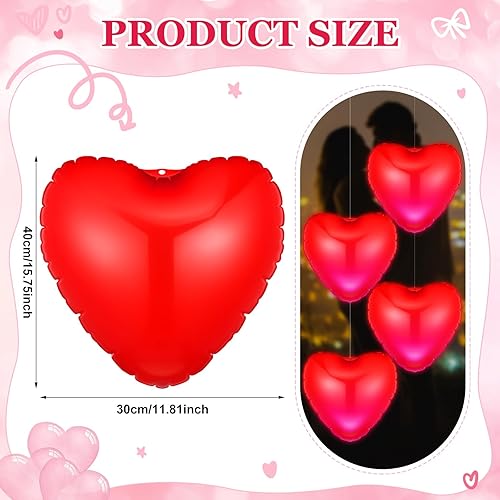 Miniatura 3 de Jetec 12 piezas de corazón inflable de 9 pulgadas para el día de San Valentín, decoración al aire libre con luces LED, PVC, San Valentín, corazón al