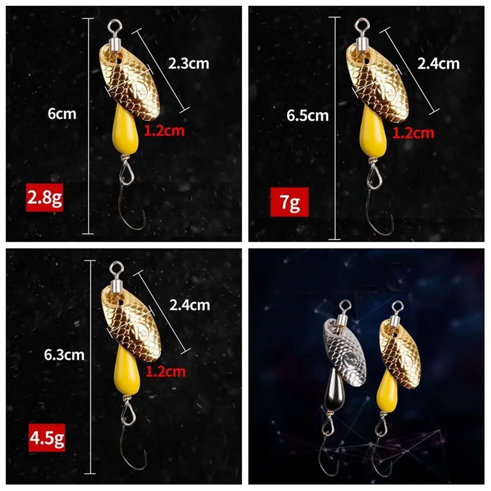 2,8/4,5/7g Rotierenden Spinner Löffel Fischerei Locken Künstliche Metall Pailletten Köder Einzel/Drillinge Haken wobbler Bass Forelle Barsch Pesca