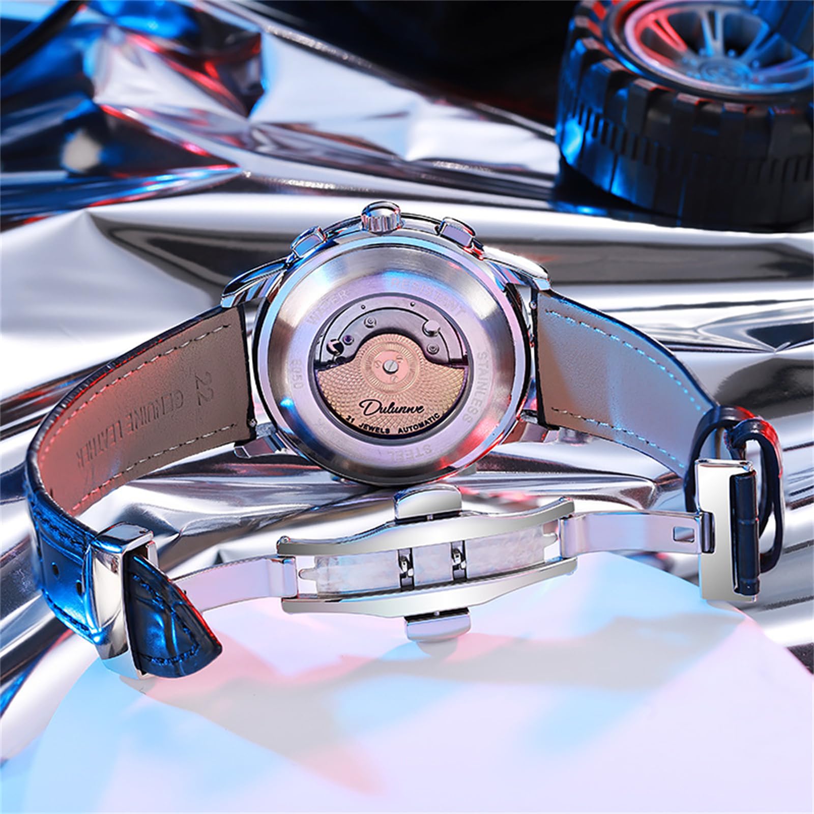 Reloj de pulsera de moda para hombre, esfera grande de diamante, reloj mecánico de cuerda manual, correa de cuero, relojes automáticos de negocios