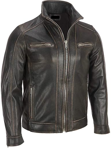 Men S Black Rivet Leather Faded Seam Jacket Genuine Leather Jacket At Amazon Men S Clothing Store