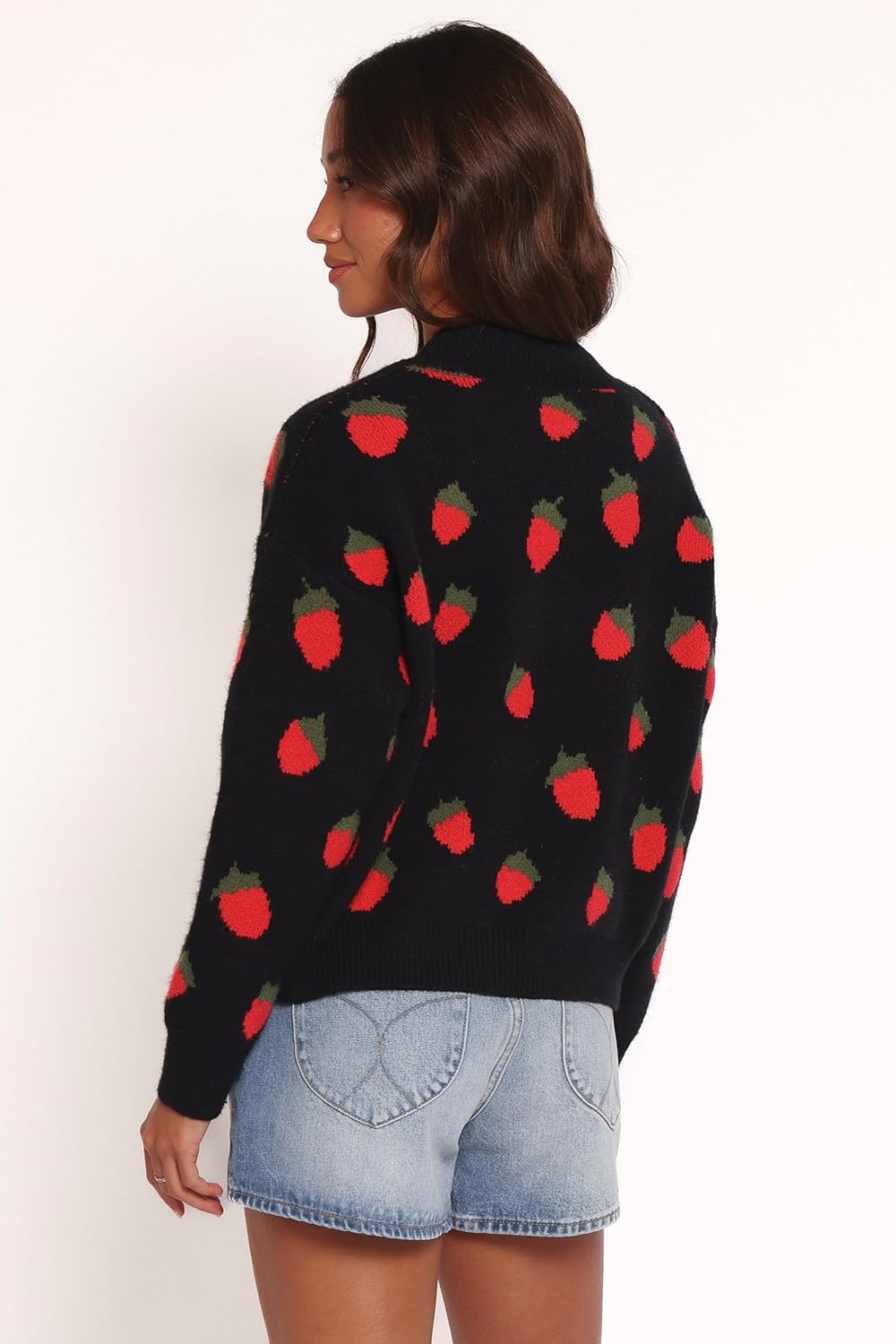 Petal & Pup Women's Judson-Strawberry-Knit-Cardigan-Black