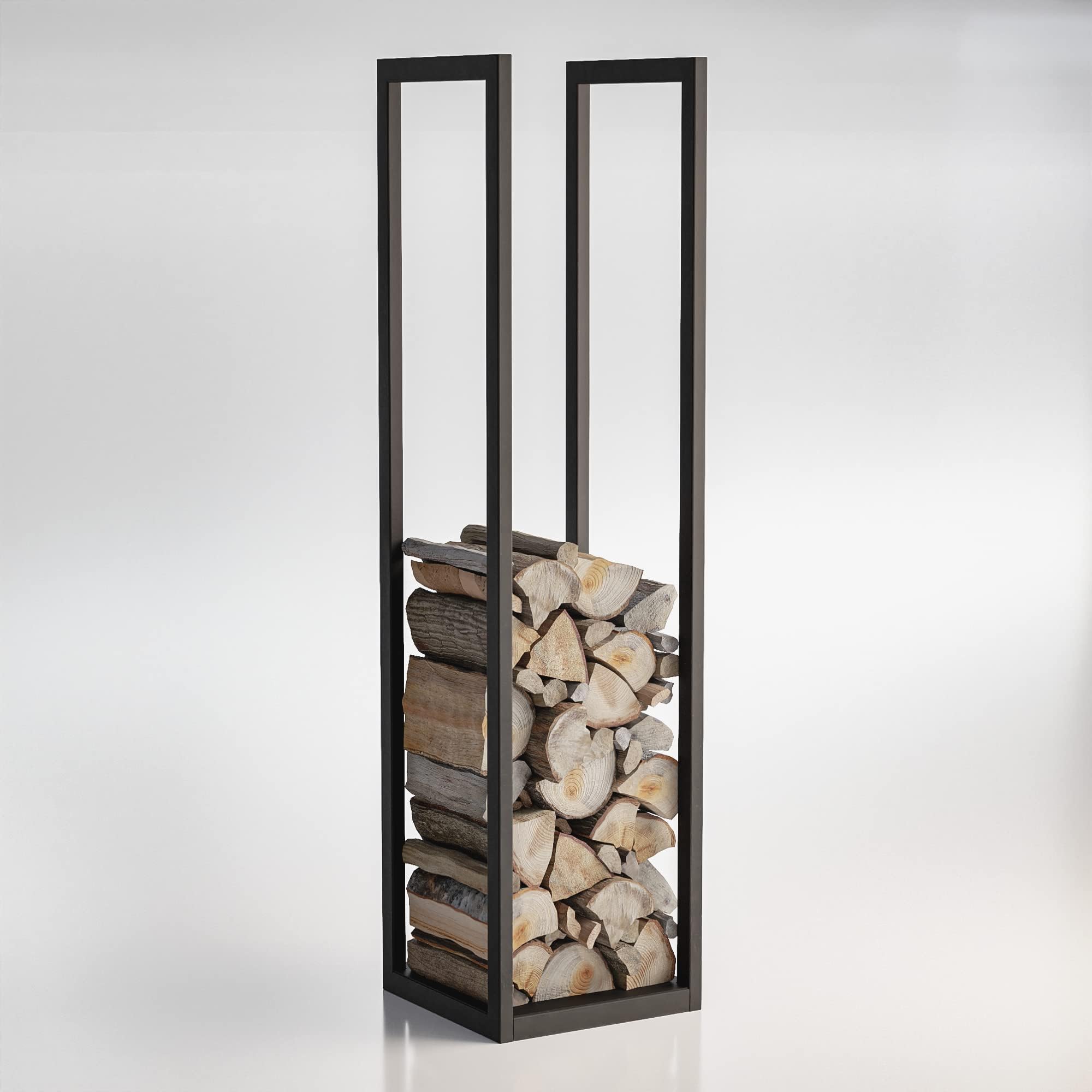 Kaminholzregal Aussen Brennholzregal Außen LOFT - Holzlager Holzunterstand für Kamin 120 x 30 x 30 cm, Metall Schwarz Matt, Industriedesign Holzhalter, Feuerholz Kaminholzregal Innen