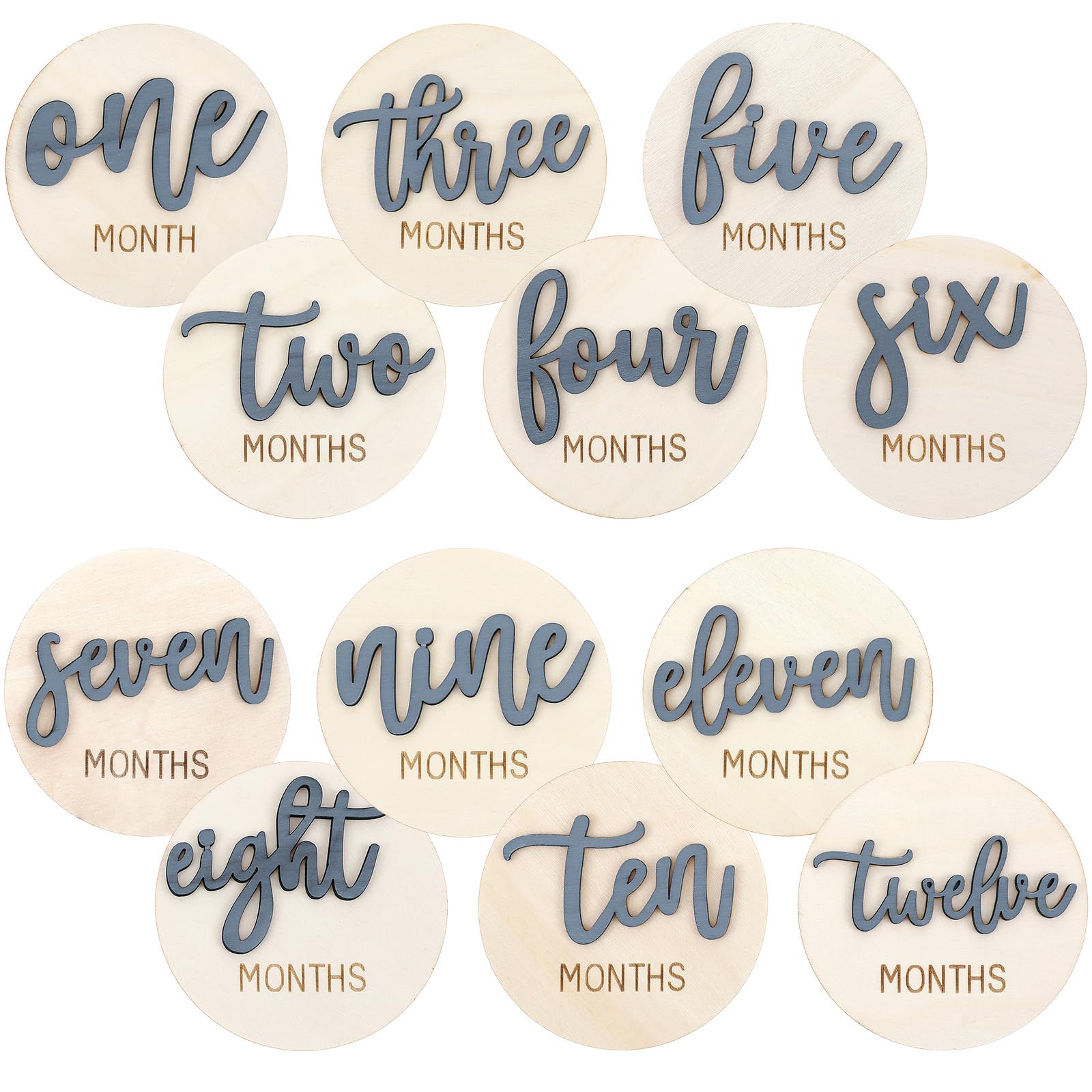 6 PCS Baby Monthly Milestone Cards, Double Sided Wooden 3D Milestone Cards Signs for Photos Announcement Sign 1-12 Months Photography Photo Newborn Keepsake Gift(Blue)