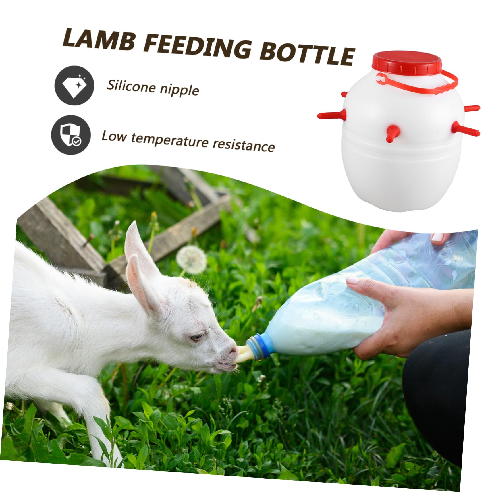 Hohopeti Lamb Feeding Bottle Thickened Plastic Silicone Feeder with Nipples for Sheep Goat Pig Dog High Temperature Resistant Losowy Kolor