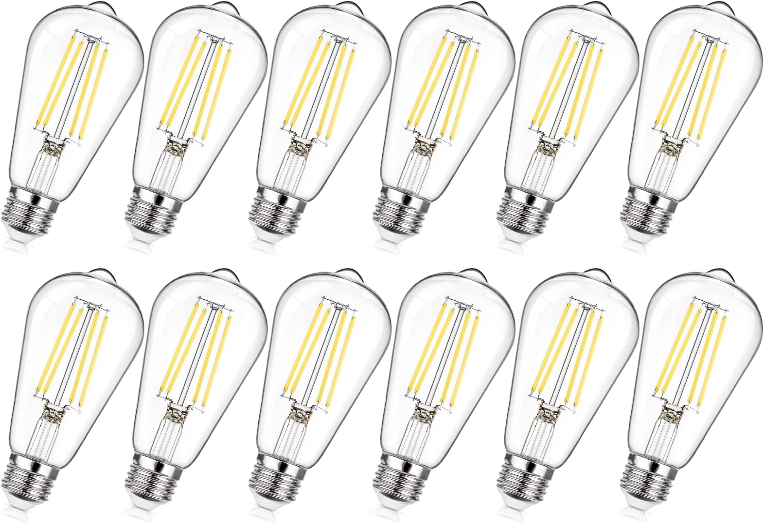 MAXvolador 12-Pack Dimmable Vintage LED Edison Bulb 60W Equivalent, 6W 850Lumens Neutral White 4000K ST58 Antique Filament Light Bulbs, E26 Base