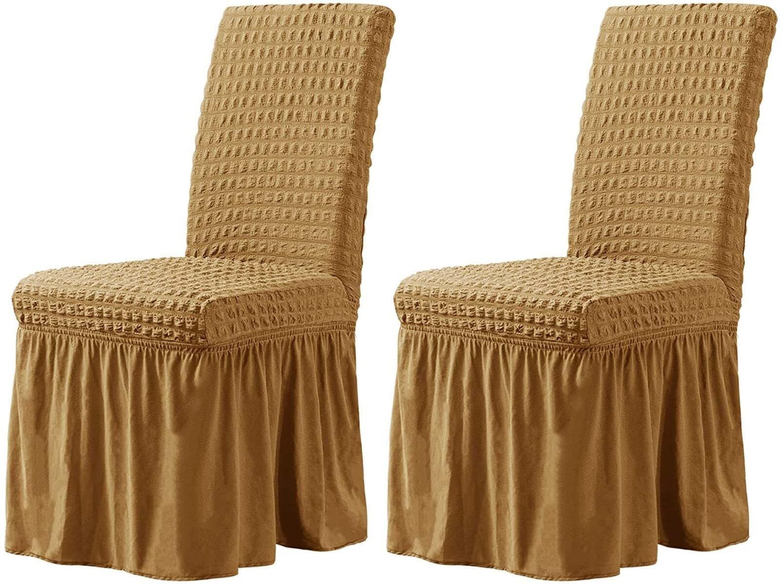 Stretchable Seersucker Esszimmerstuhlhussen, 6 Stück, elastische Stuhlhussen für Hochzeiten, Hotels und Veranstaltungen, elegante Farbe Jaune B, pflegeleicht