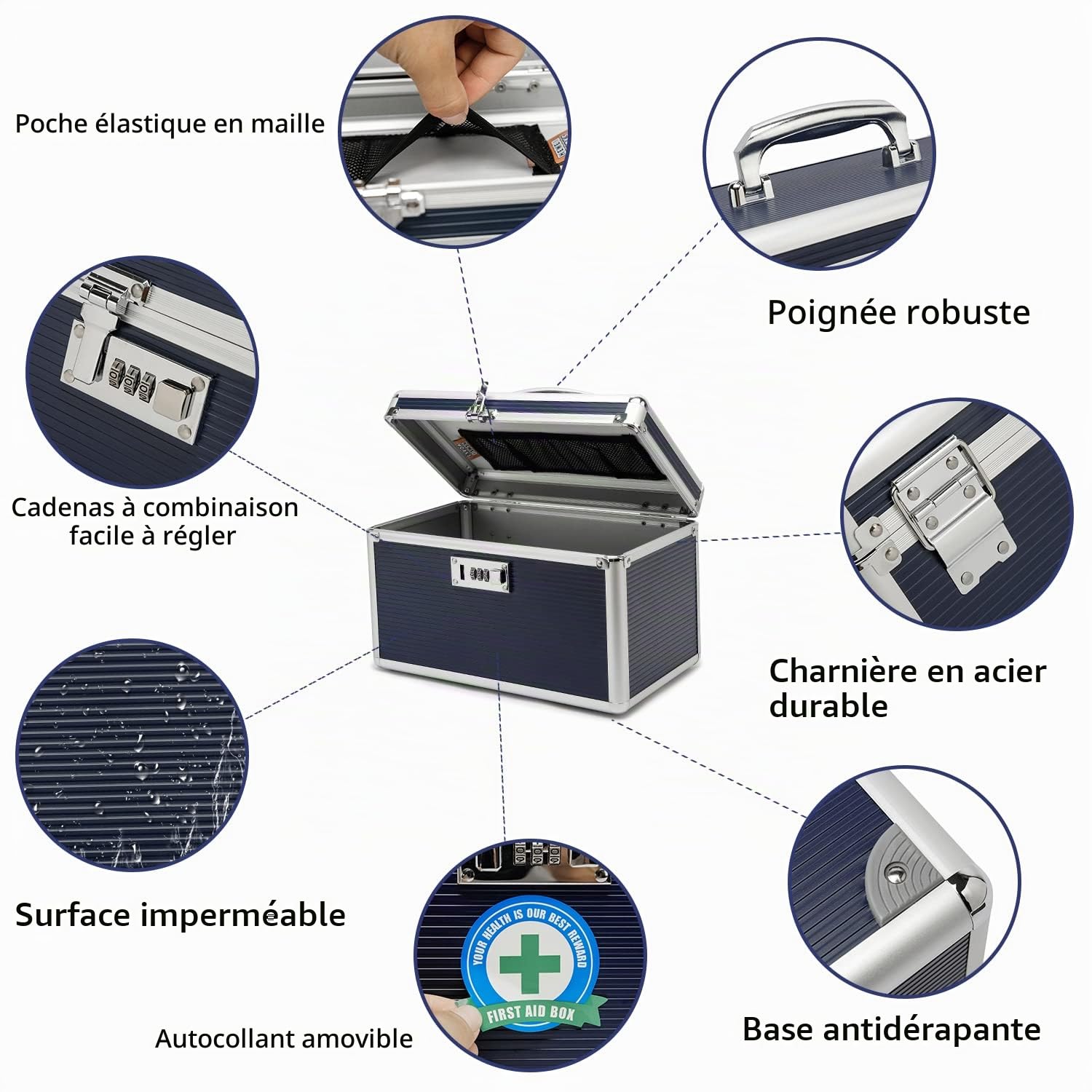 Boîte à Médicaments avec Armoire à Serrure à Combinaison, adapté à l'entreposage de Pharmacie et d'objets personnels Importants, Contient Un Pilulier en Plastique (Bleu, Moyen)