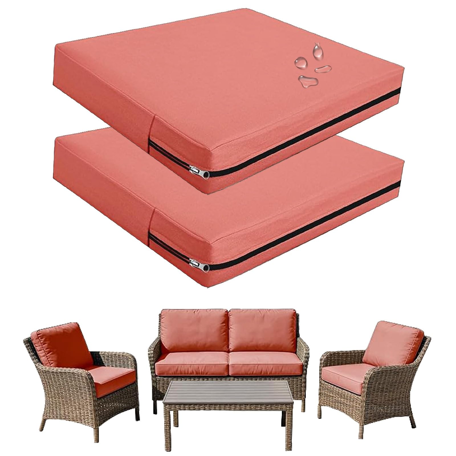 Replacement Outdoor Cushion Covers Waterproof, 65x65 60x60 50x50cm set of 6/4/2/1 Garden Sofa Seat Cushion Slipcover With Zipper for Chairs, Patio and Rattan furniture(Color13,60x60x10cm (2pcs))