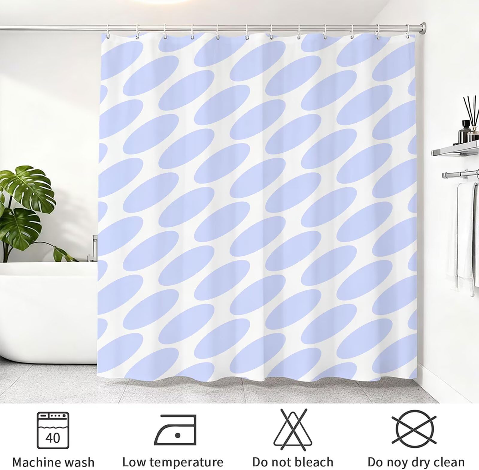 Rideau de Douche 180x220 cm - Tissu Polyester Imperméable Anti-Moisissure - 12 Anneaux Inclus - Ourlet Lesté pour Stabilité - Lavable en Machine - Idéal de Baignoire et Douche - Bleu & Bohême Y1#522
