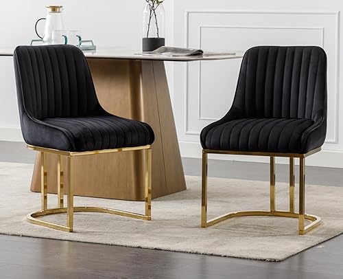 EALSON Juego de 2 sillas de comedor tapizadas de terciopelo, modernas sillas de comedor con base de metal dorado, cómodas sillas de cocina