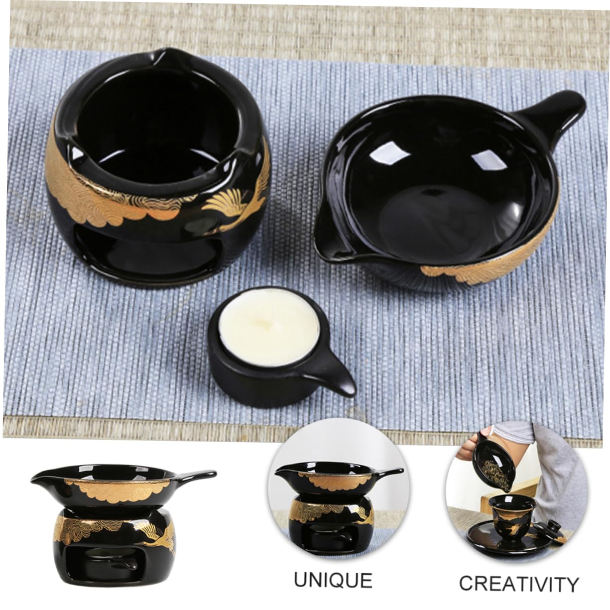 Tostador de Té Mini de Cerámica Negro, 1 Juego para Hogar | Despertador Único, Pieza Decorativa de Sobremesa, Horno de Té para Infusión