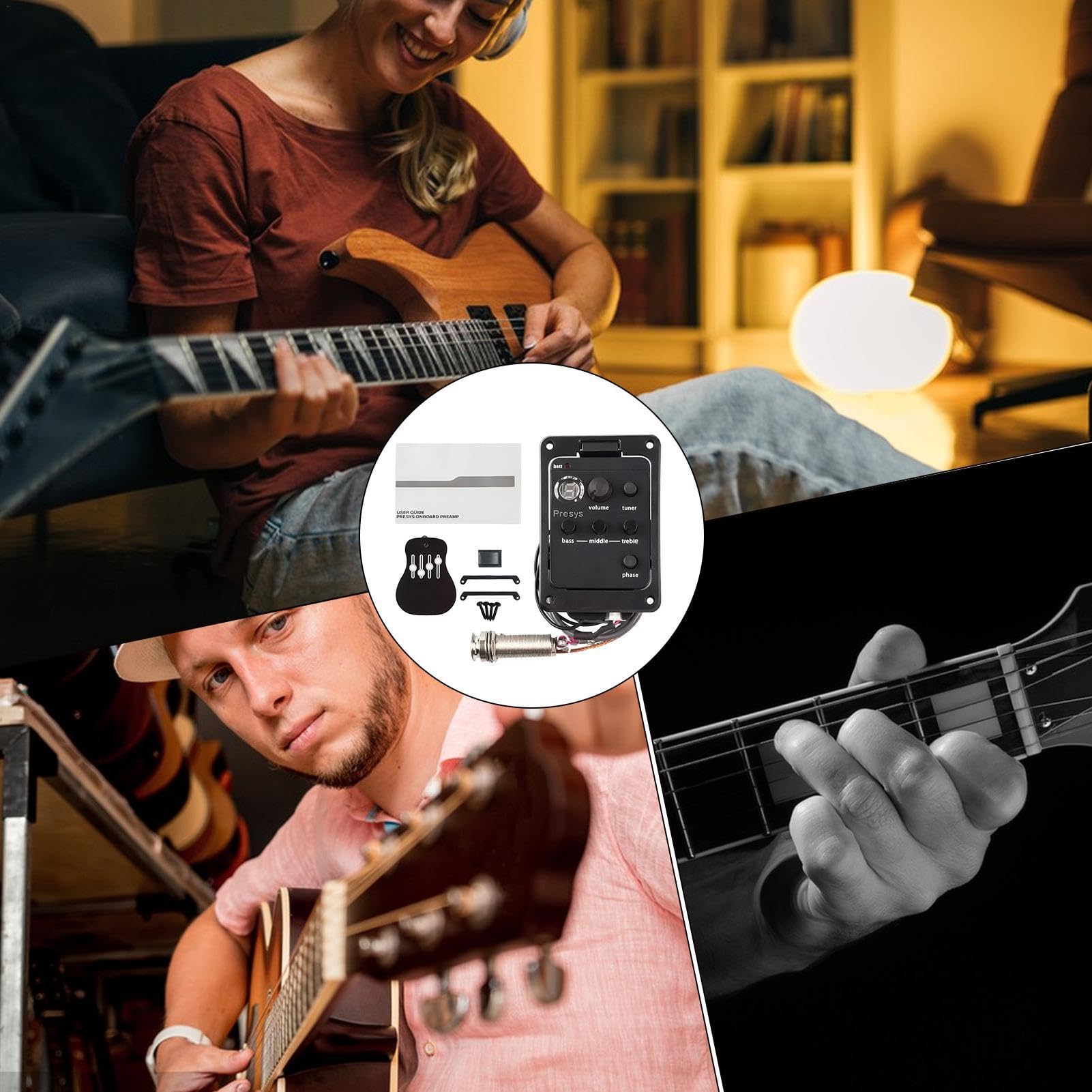 Pastilla de guitarra acústica, pastilla piezoeléctrica para guitarra clásica - Preamplificador acústico | Ecualizador de preamplificador de guitarra, transductor eléctrico acústico, indicador de bate