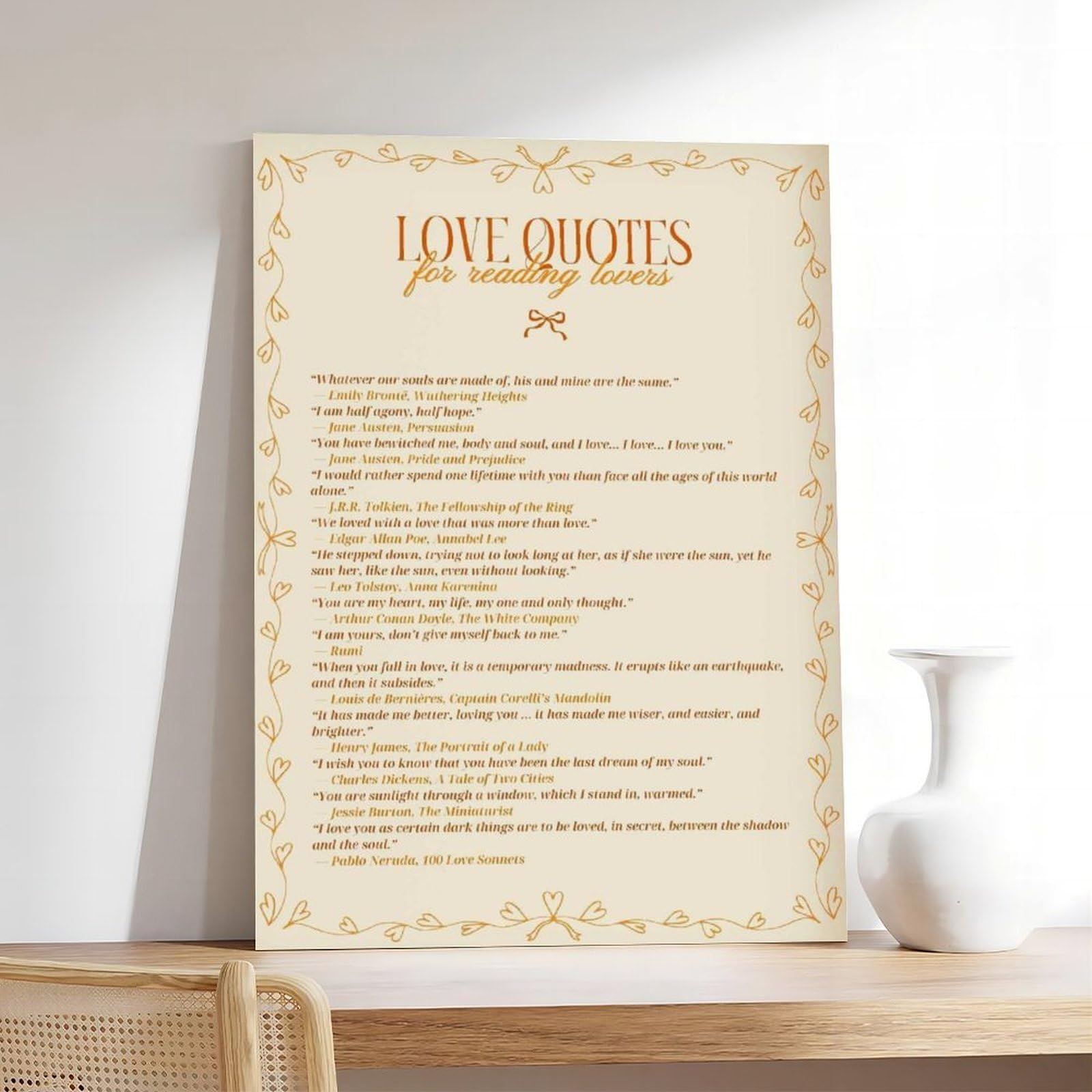 ACFTAIN Libros de citas de amor para amantes de la literatura romántica, novelas clásicas, citas de lectura, lienzo, decoración de pared, pósteres para decoración de pared, hogar, bar, restaurante