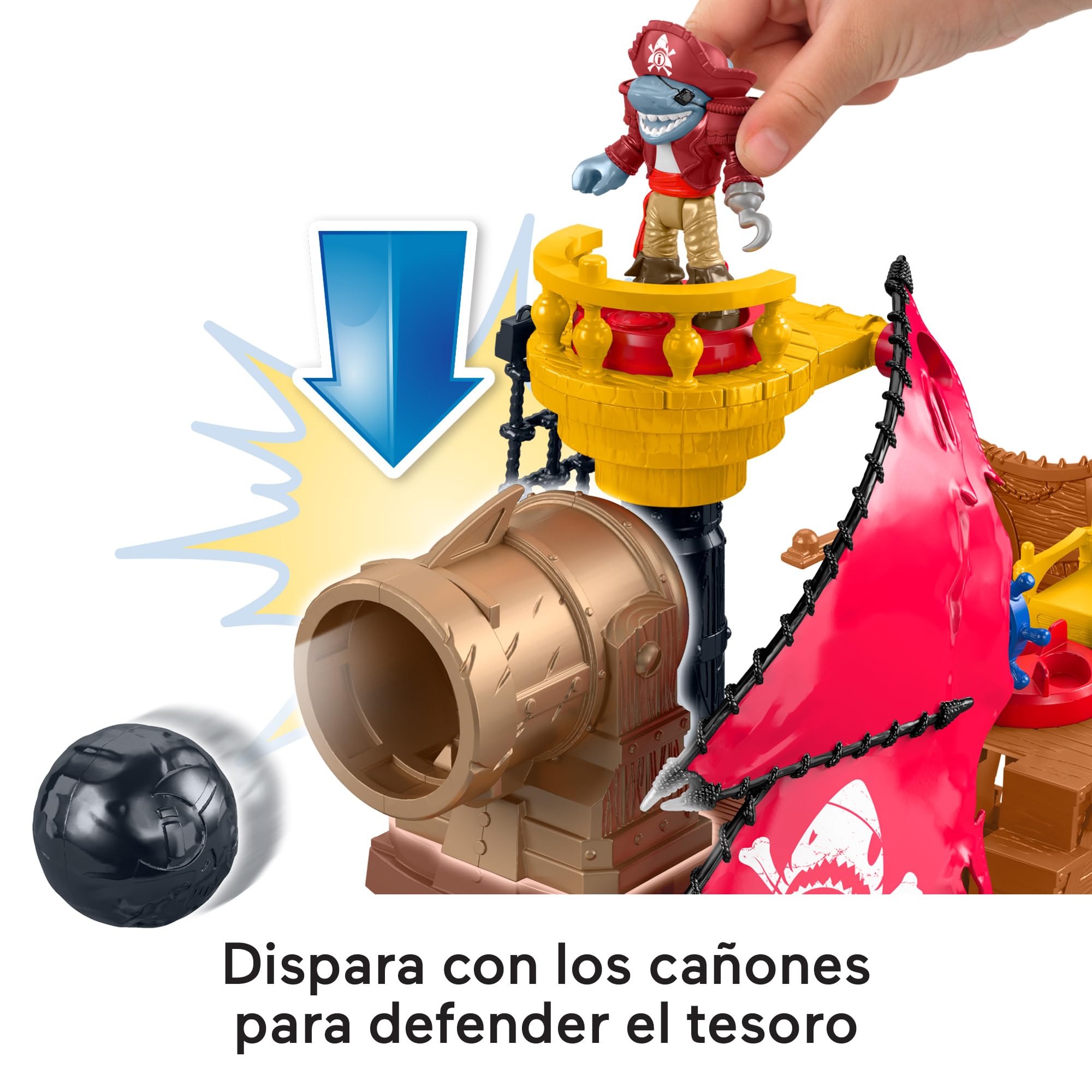 Fisher-Price Imaginext Conjunto de juego Barco pirata-tiburón, juguete de preescolar con figura y accesorios para juego de imitación, para niños y niñas a partir de 3 años, HGN68