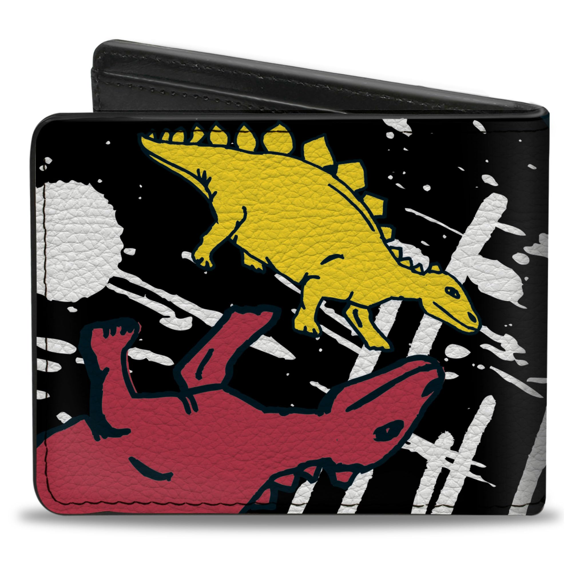 Buckle-Down Men's Wallet, Bifold, Dinosaurs Paint Splatter Black White Multi Color, Vegan Leather, 4.0