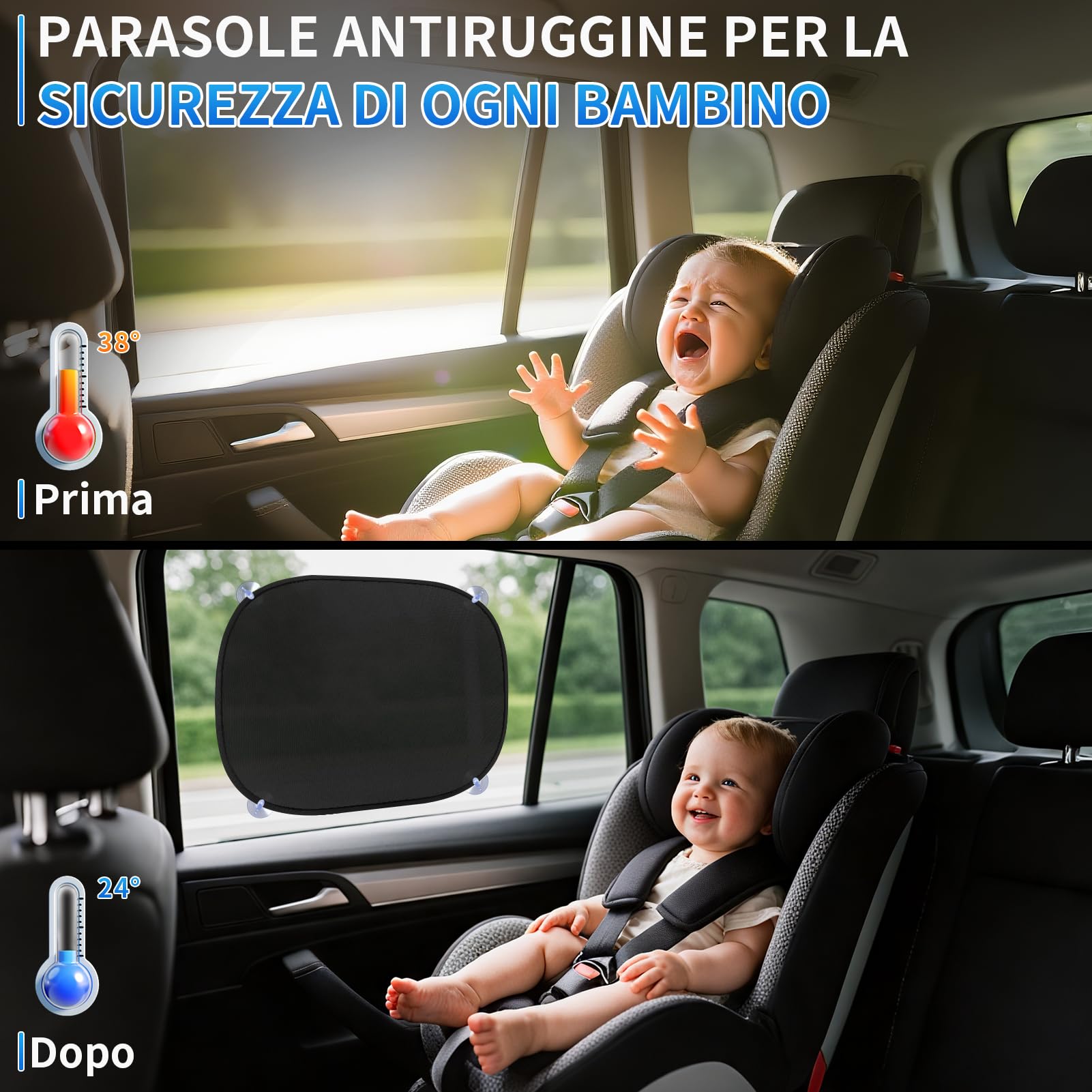 Kiiwah 2 Pezzi Tendine Parasole Auto Bambini, Protezione UV, Finestrini Laterali con 8 Ventose