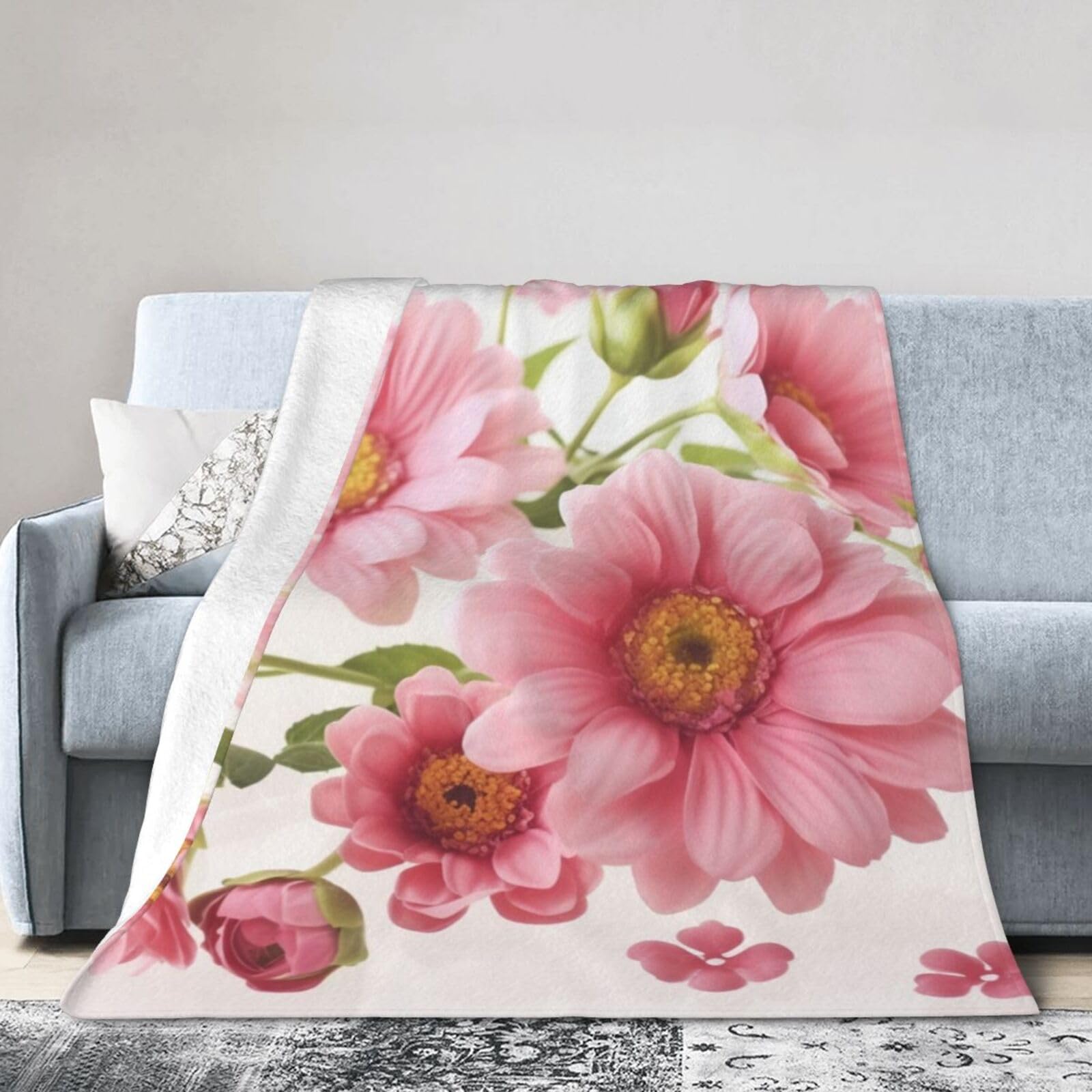Couverture micro-polaire pour camping et canapé au motif floral élégant