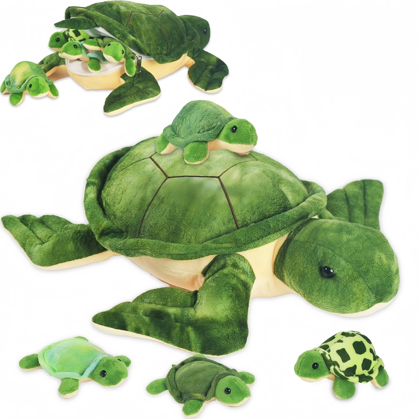 5 Piece Sea Turtle Stuffed Animal with Babies 12 Mommy Stuffed Turtle Plush Pillow Toy with 3 Baby