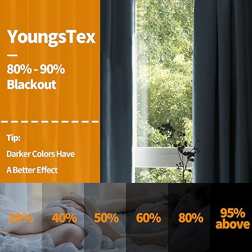 Miniatura 8 de YoungsTex - Cortinas blackout, aislamiento térmico, ojales, oscurecen la habitación, para sótano, dormitorio infantil, sótano y baño, 2 paneles, 42