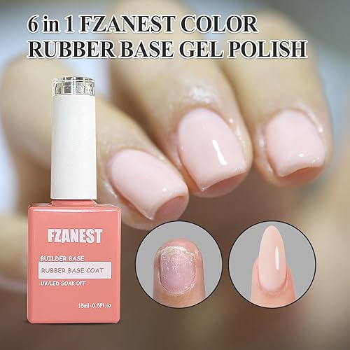 Miniatura 2 de FZANEST Esmalte de gel con base de goma, 6 unidades de 0.3 onzas líquidas de gel constructor de gelatina transparente natural nude, rosa en una