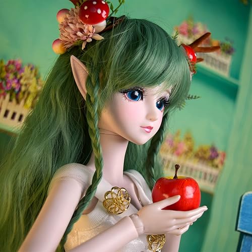 Miniatura 5 de Proudoll Muñeca BJD de 1/3 de 23.6 in y 24 pulgadas con articulación de bola, figuras de acción de hada con orejas de elfo + peluca + vestido +