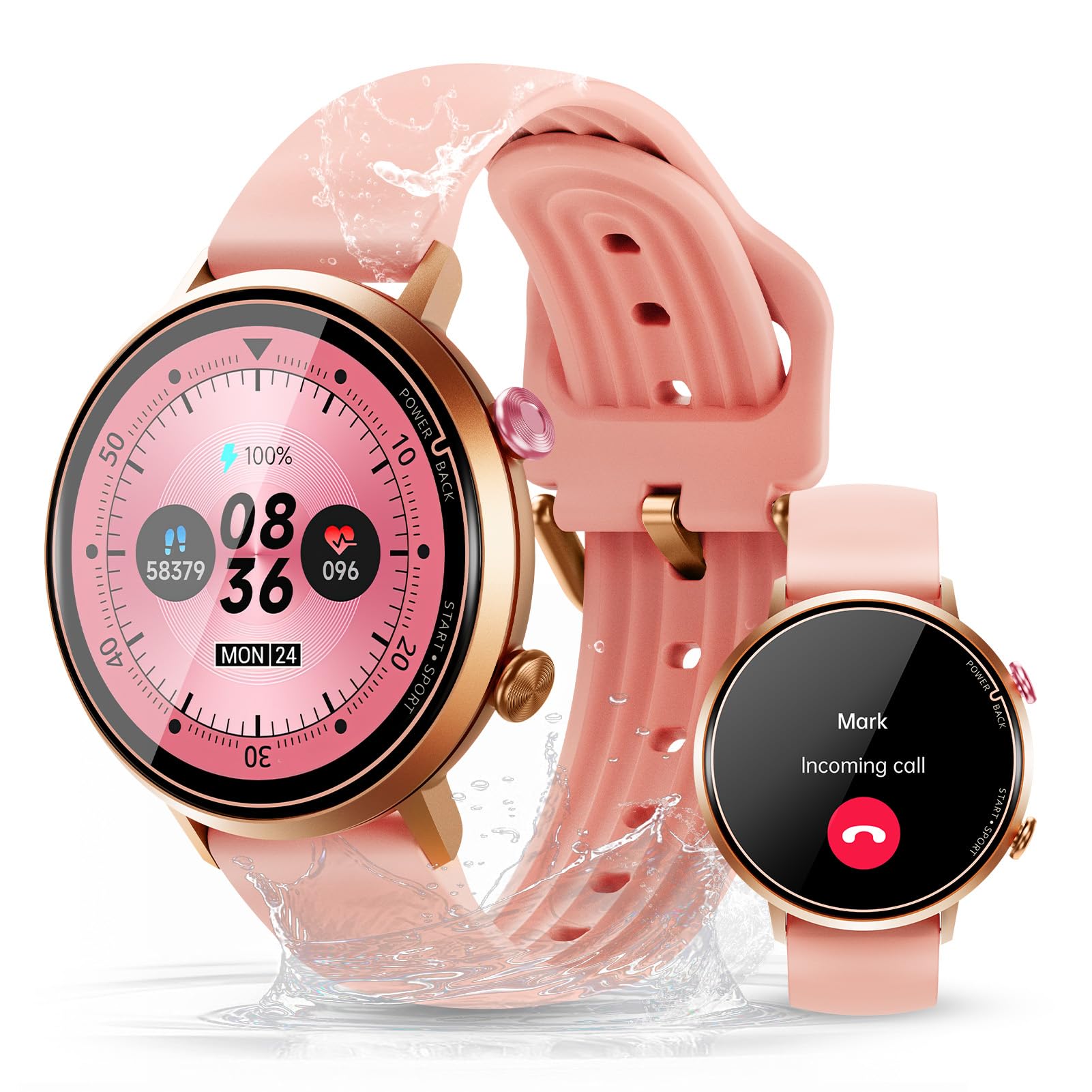 OUKITEL BT60 Smartwatch Donna 9.2mm Quadrante Sottile, 1,32" HD 466 * 466 Orologio Donna Sport 256M,Smart Watch Fisiologia Femminile, 5ATM Impermeabile Cardiofrequenzimetro Sonno per Android iOS Pink