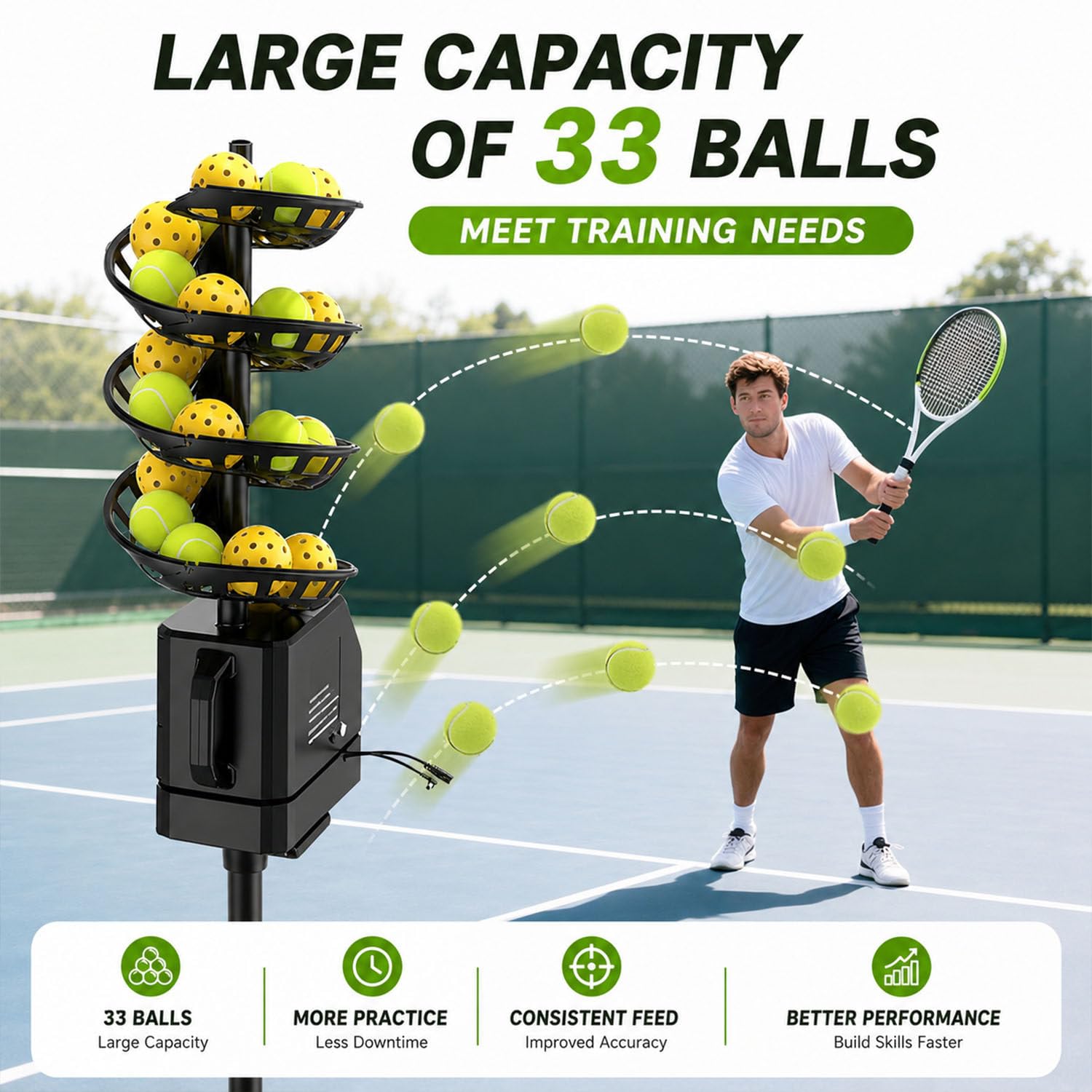 Macchina Servizio Tennis Portatile Altezza 60-105cm Telecomando | Treppiede regolabile per esercizi vari. Ideale per palestre e campi da tennis.