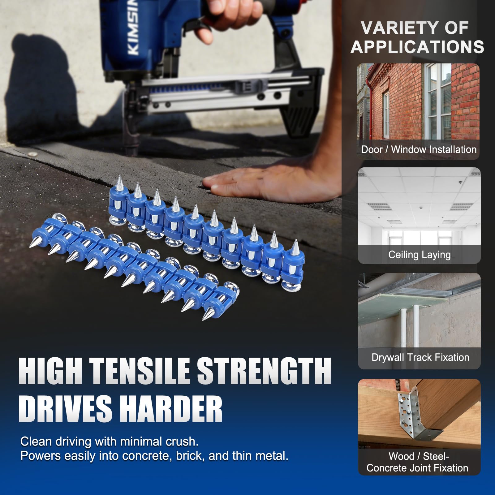 MTSD-19 12 Gauge 19mm Smooth Shank Plastic Collated Concrete and Steel Drive Pin Mechanical Galvanized for Gas Power Concrete and Steel Nailer 1000 PCS/Box (1 boîte)