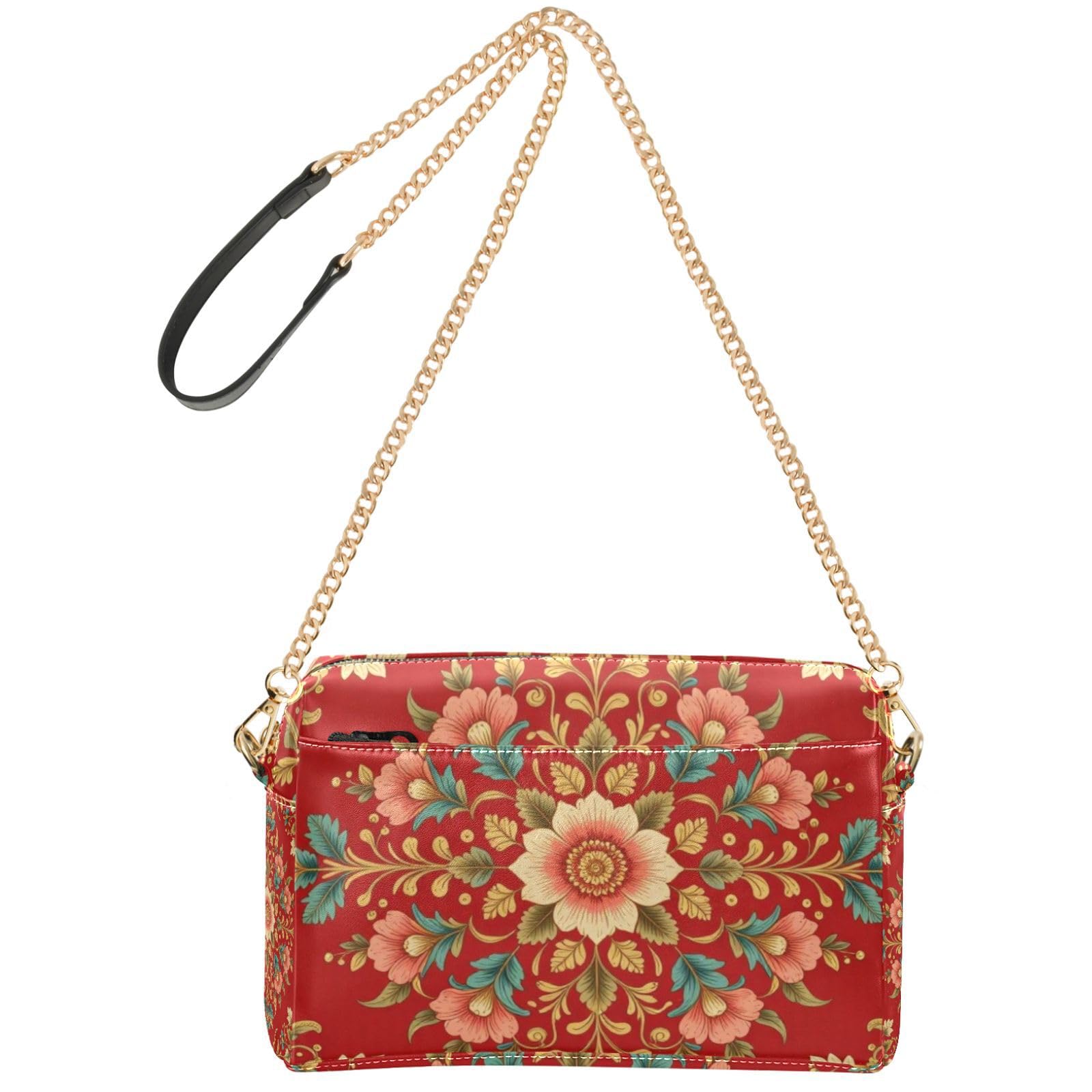 FRODOTGV Damska torebka crossbody o pojemności 2,5 l | Miękki metalowy sprzęt ze skóry PU, wiele kieszeni, lekki do podróży, czerwony ozdobny